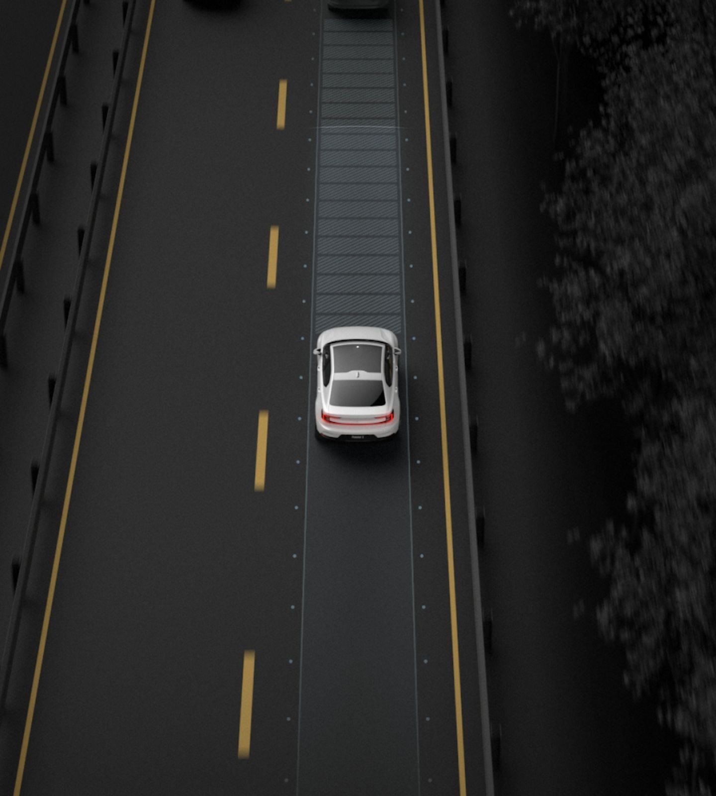 Polestar 2 adjusting its own speed to the speed and position of the car ahead.