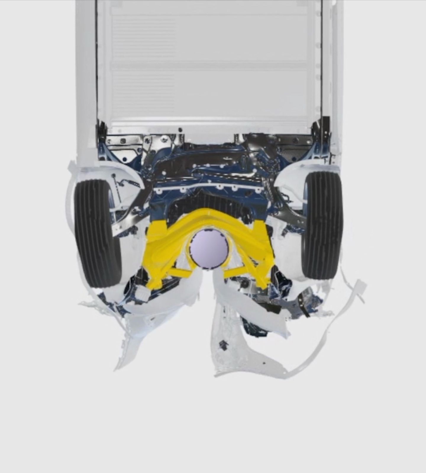 The Front Lower Load Path of Polestar 2 crumples upon impact to absorb a head-on collision.