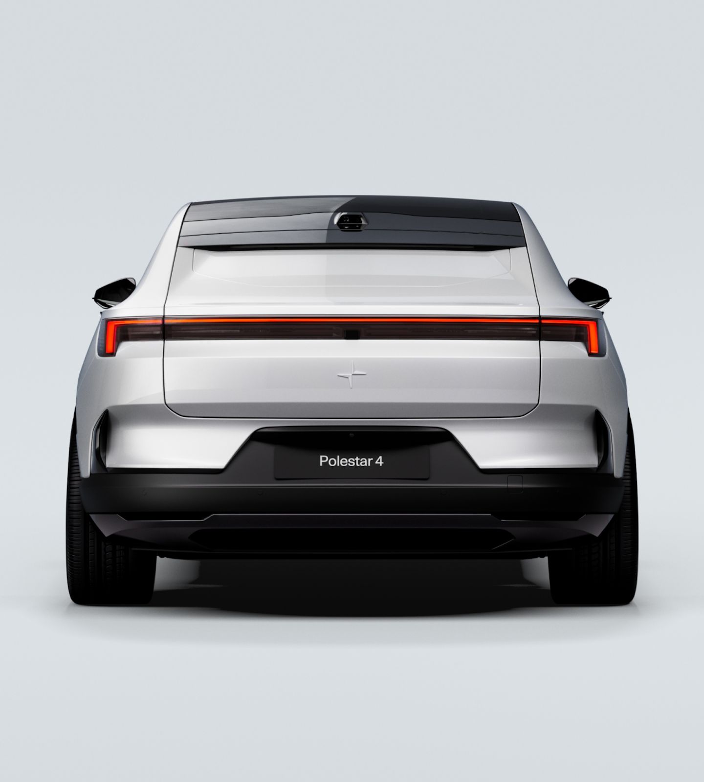 Rear view of Polestar 4 in Snow colour.