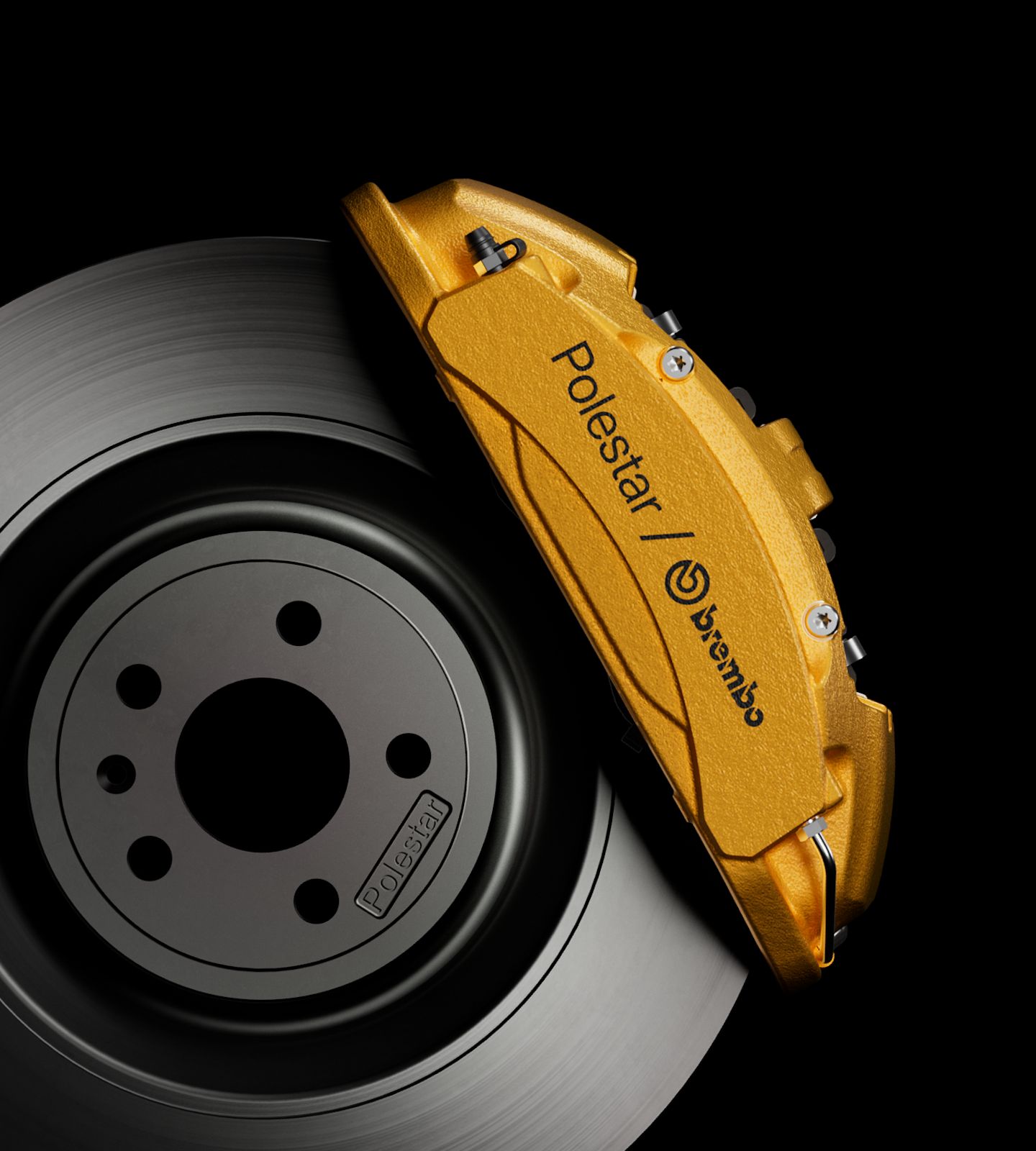 Polestar 4’s aluminium four-piston Brembo brake caliper in Swedish gold.