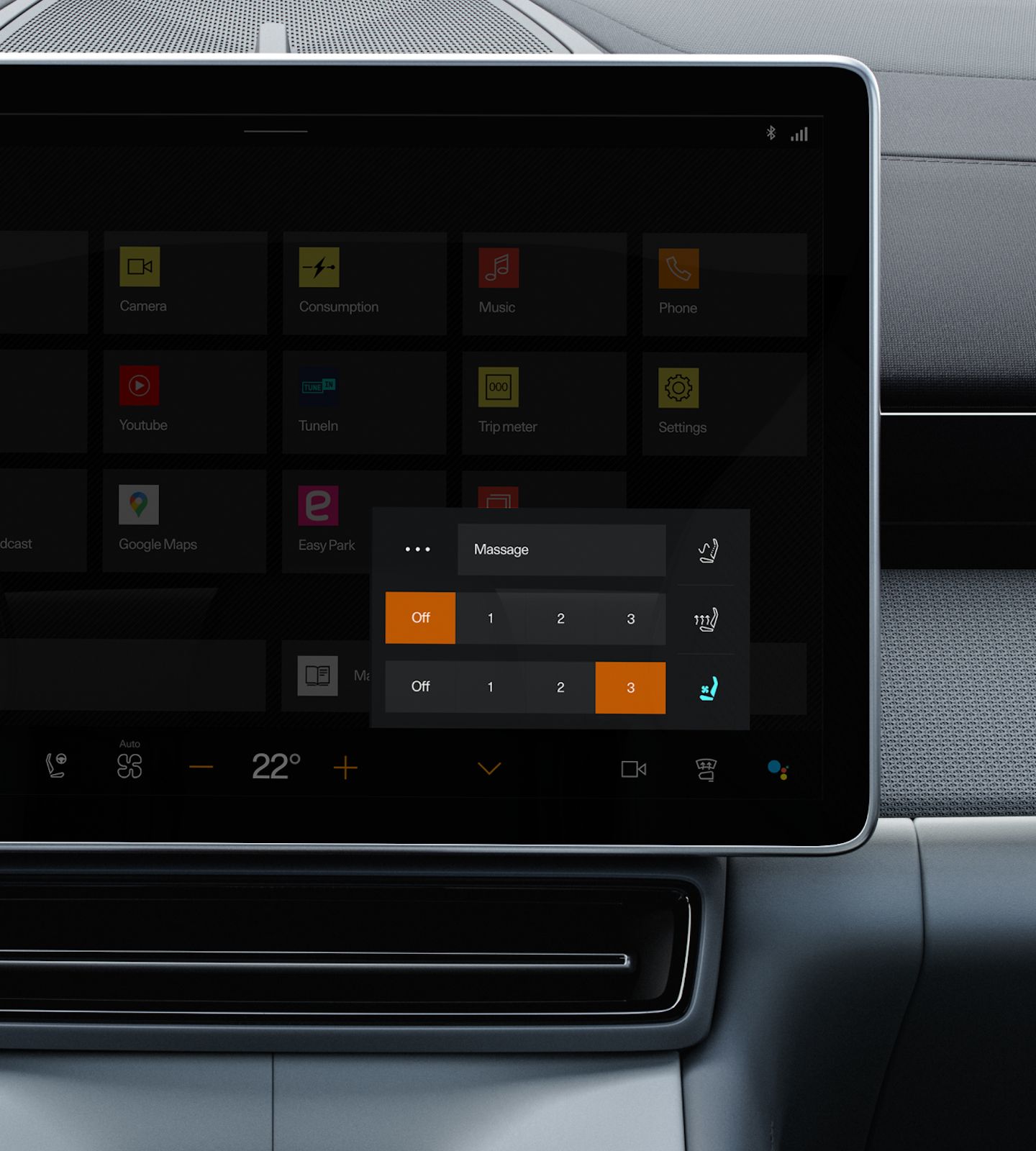 Polestar 4’s ventilation menu settings in the centre display for the front seat ventilation upgrade.