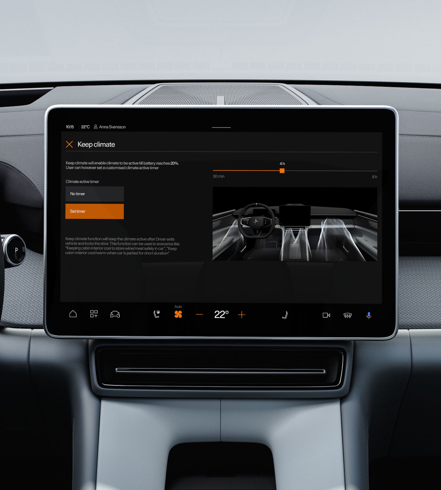 Polestar 4’s centre display showing the car wash mode screen.