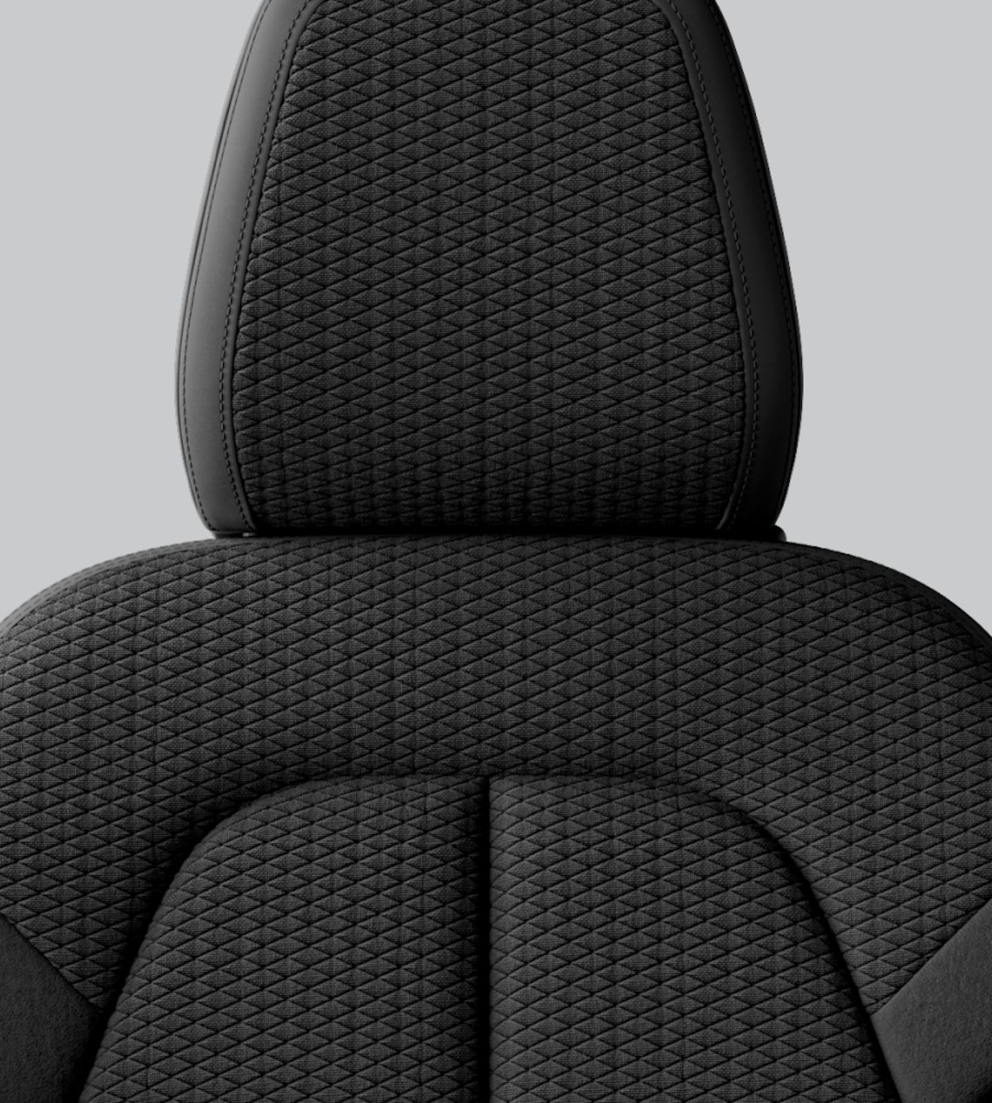 Polestar 2’s seat with Embossed textile upholstery in Charcoal.