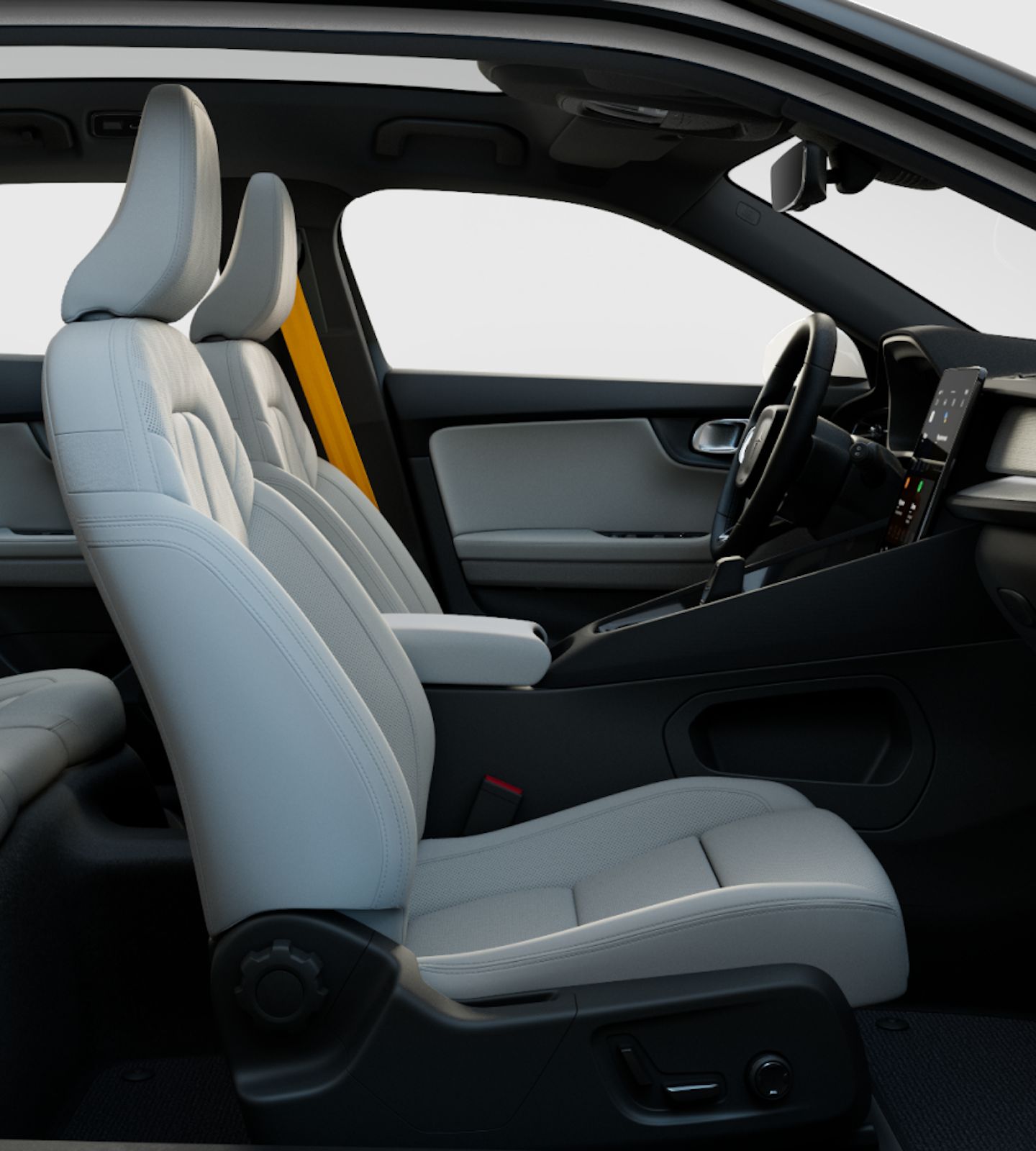 A portrait view of Polestar 2’s driver seat with the Bridge of Weir leather upholstery.