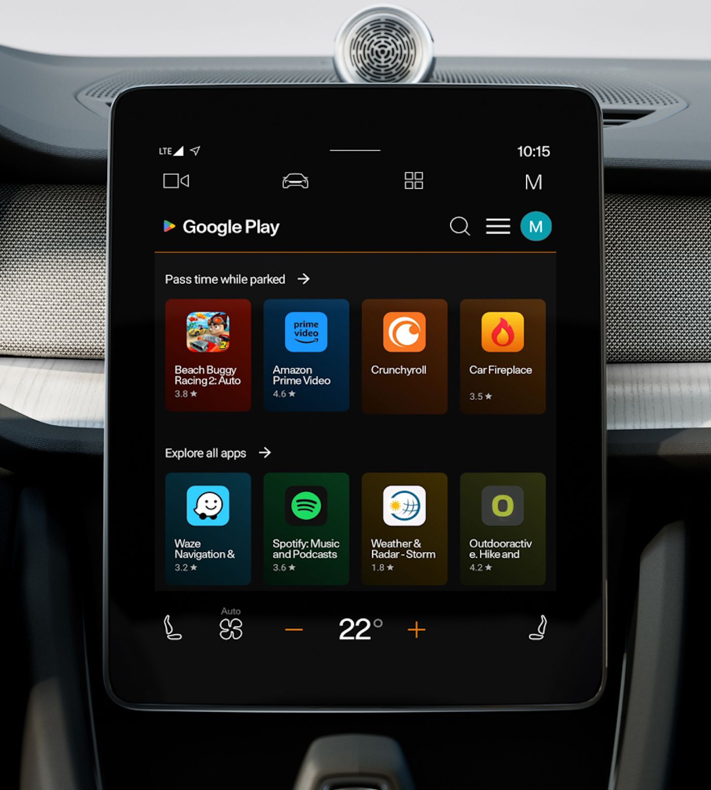 Polestar 2’s centre display with the Google Play Store shown on the screen.