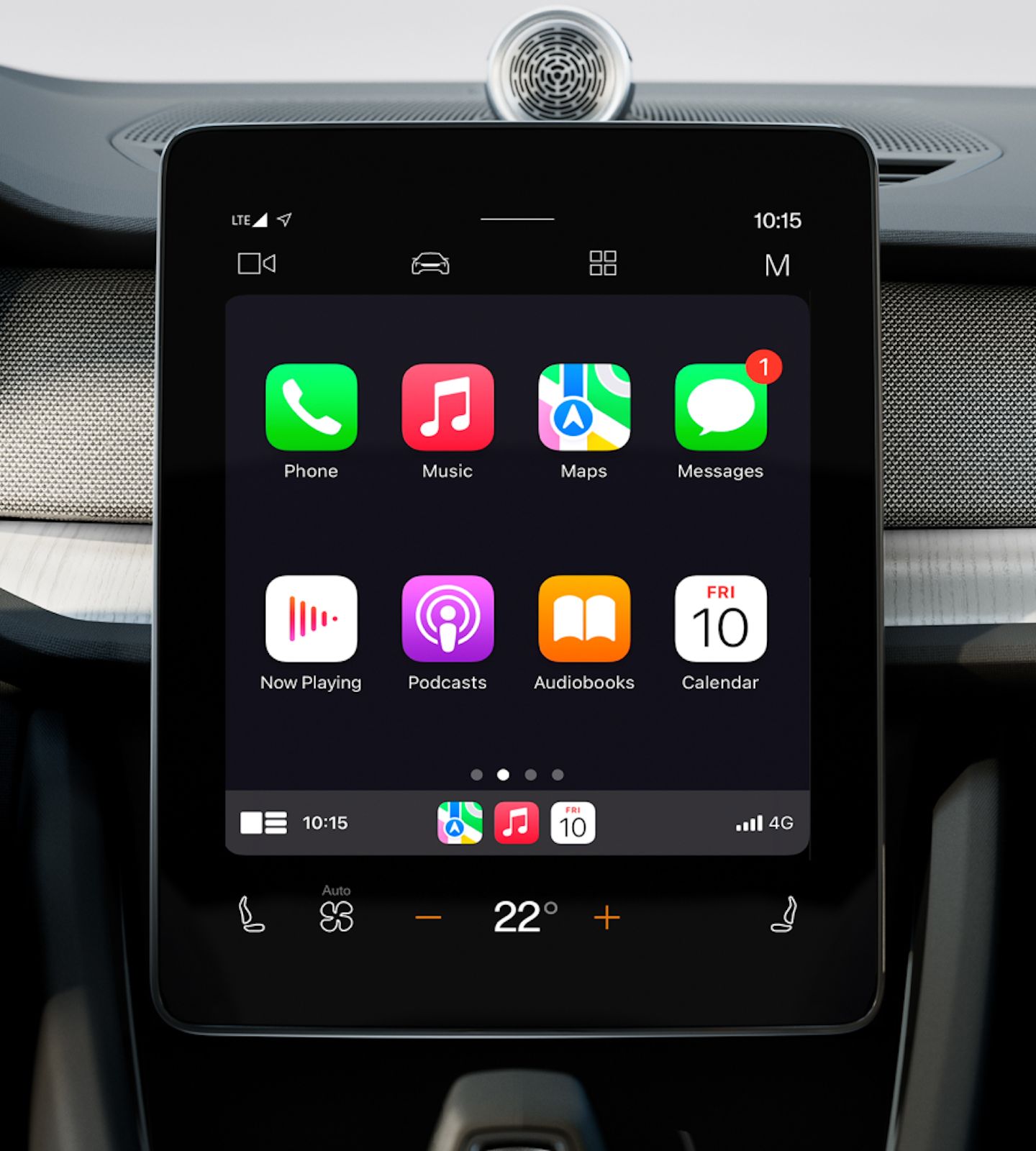 Polestar 2’s centre displaying showing the Apple CarPlay home screen.
