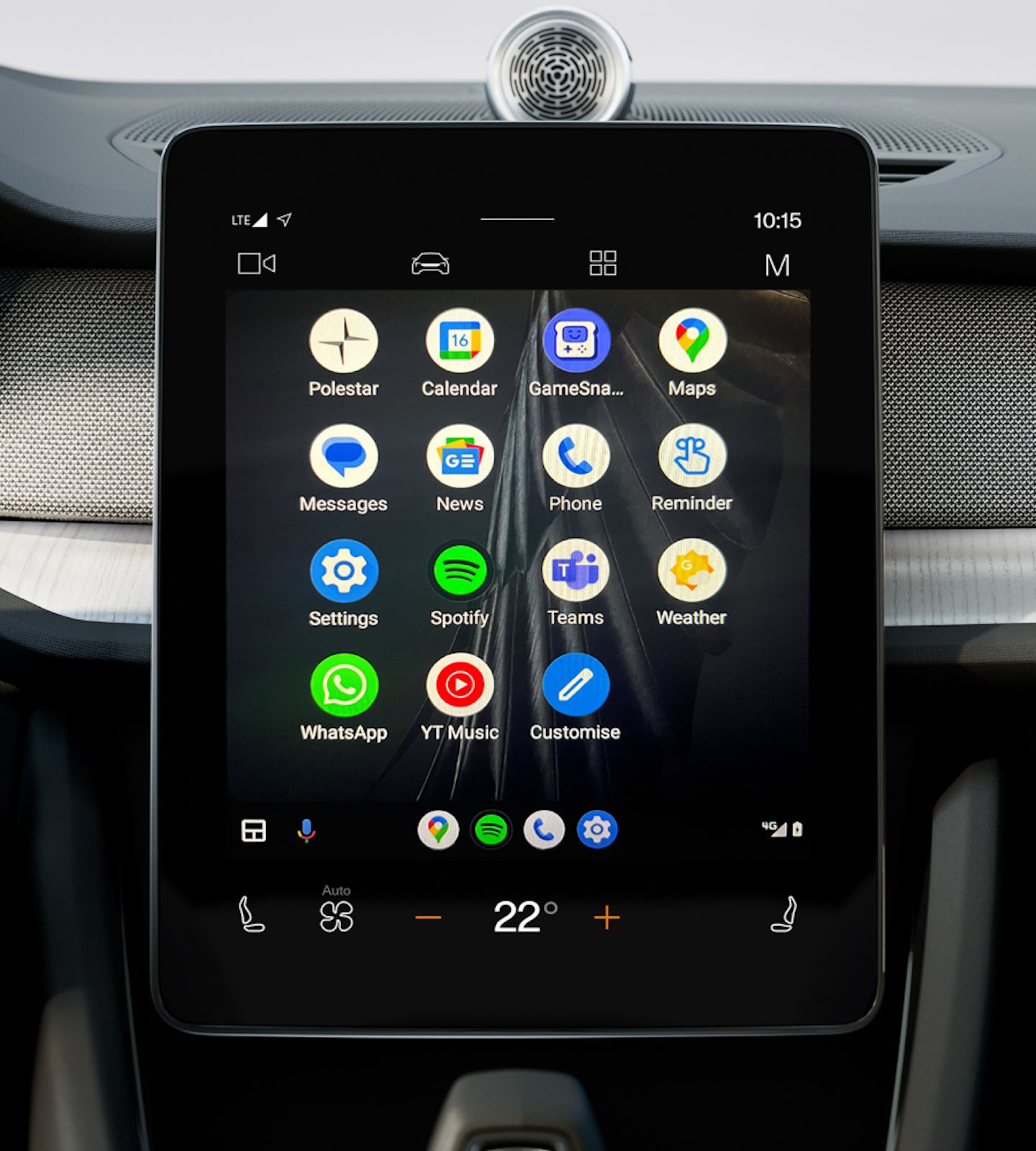 Polestar 2’s centre displaying showing the home screen while Android Auto is activated.