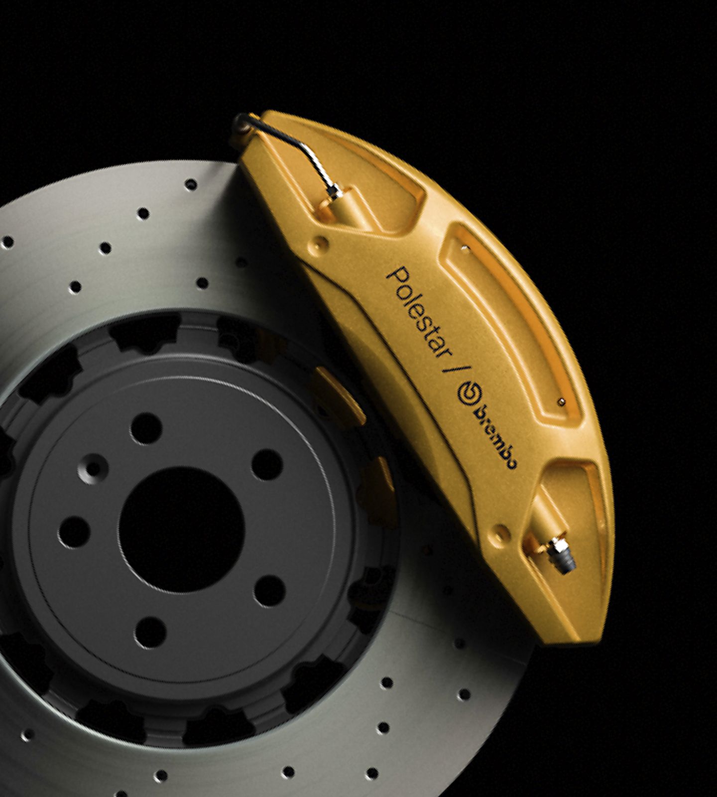 Polestar 2’s Brembo brakes in Swedish gold.