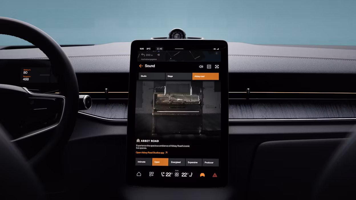 Polestar 3 HMI displaying Abbey Road Studios Mode