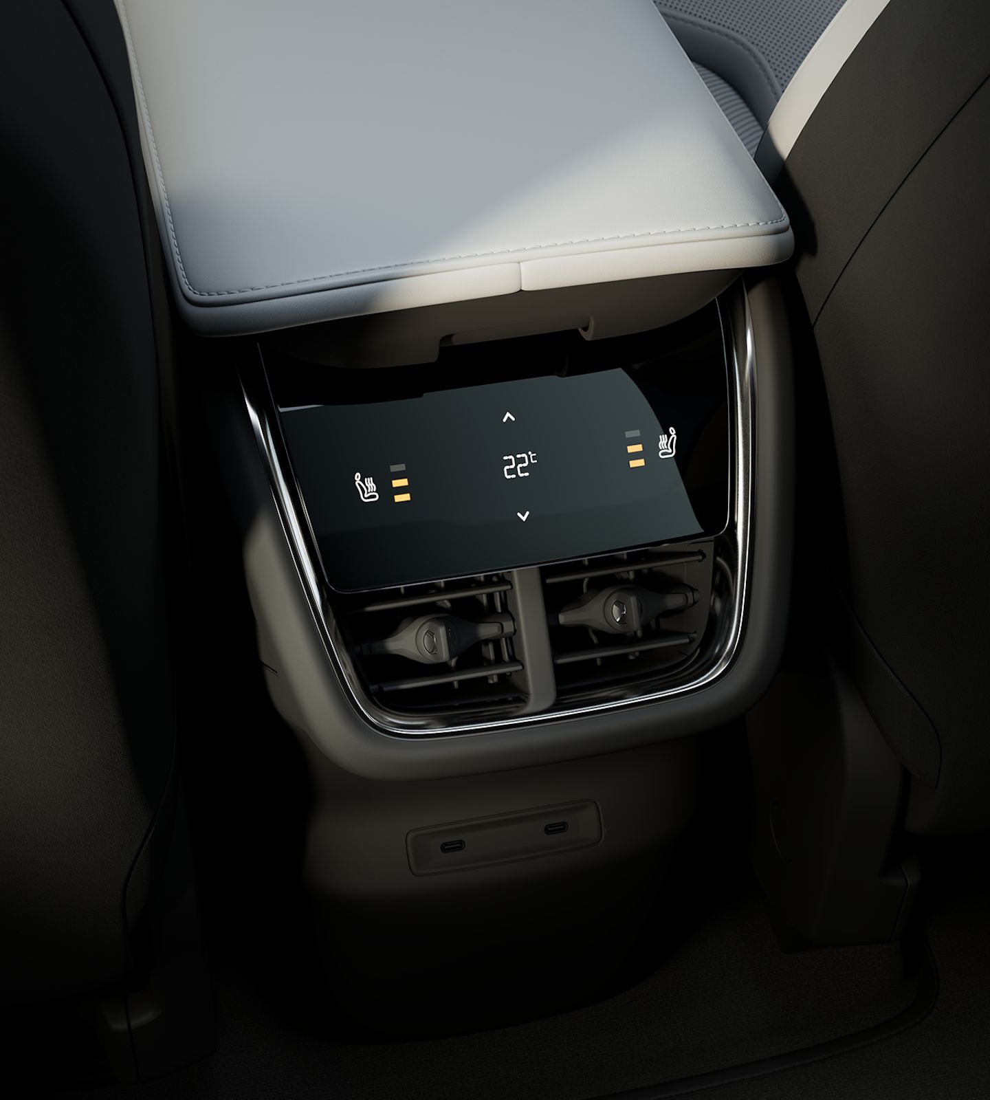 Polestar 3’s rear touchscreen interface with rear climate controls and vent.